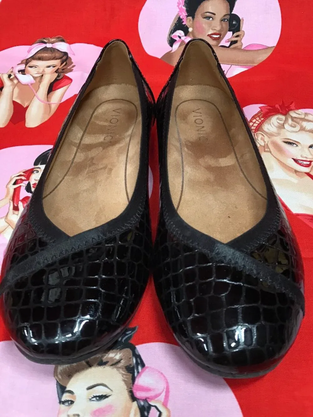 Vionic Women's Faux Croc Embossed Leather Ballet Flats